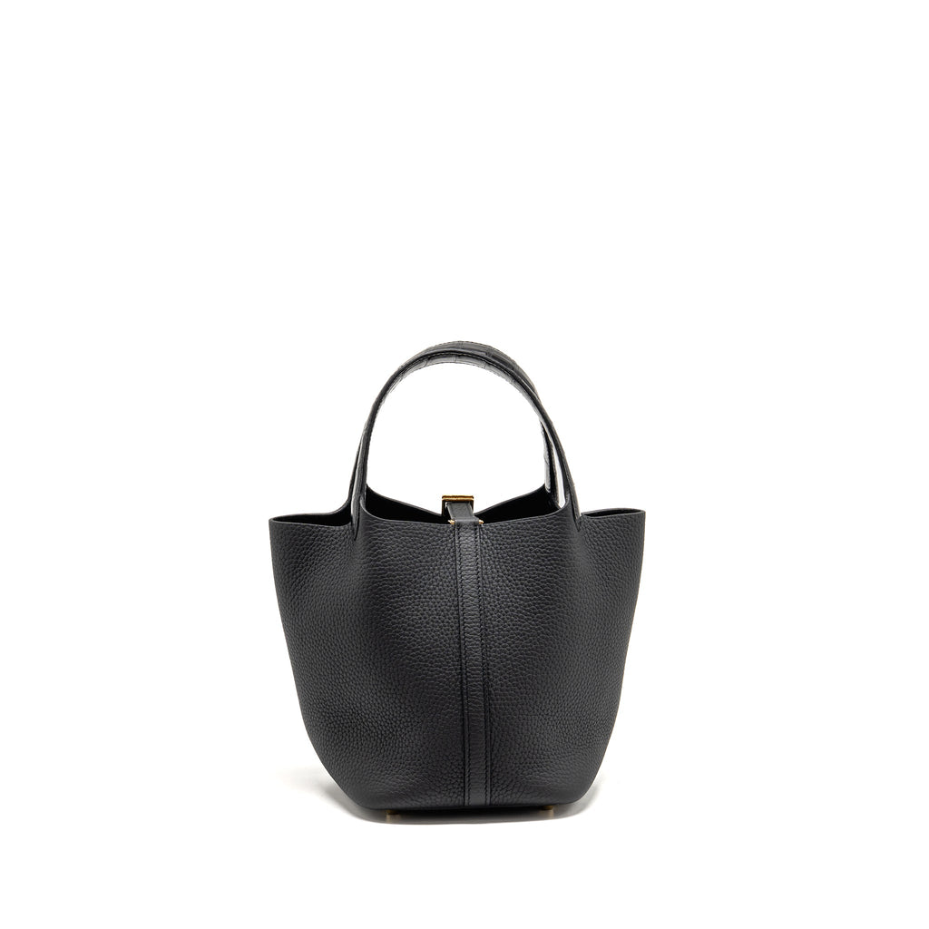 HERMES PICOTIN 18 TOUCH LOCK BAG CLEMENCE/ALLIGATOR MISSISSIPPIENSIS MAT BLACK GHW