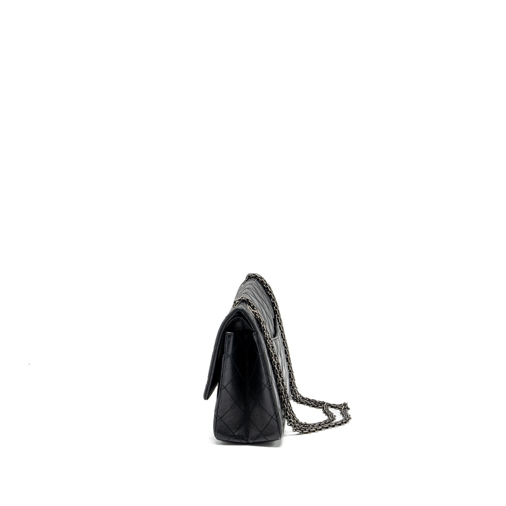 CHANEL LARGE 2.55 226 REISSUE DOUBLE FLAP BAG AGED CALFSKIN BLACK RUTHENIUM HARDWARE