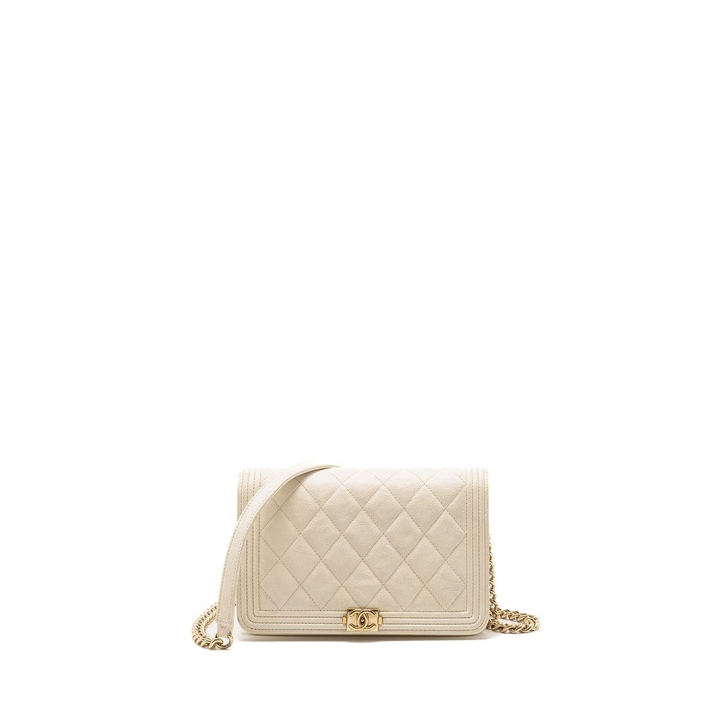 CHANEL BOY WALLET ON CHAIN CAVIAR WHITE LGHW