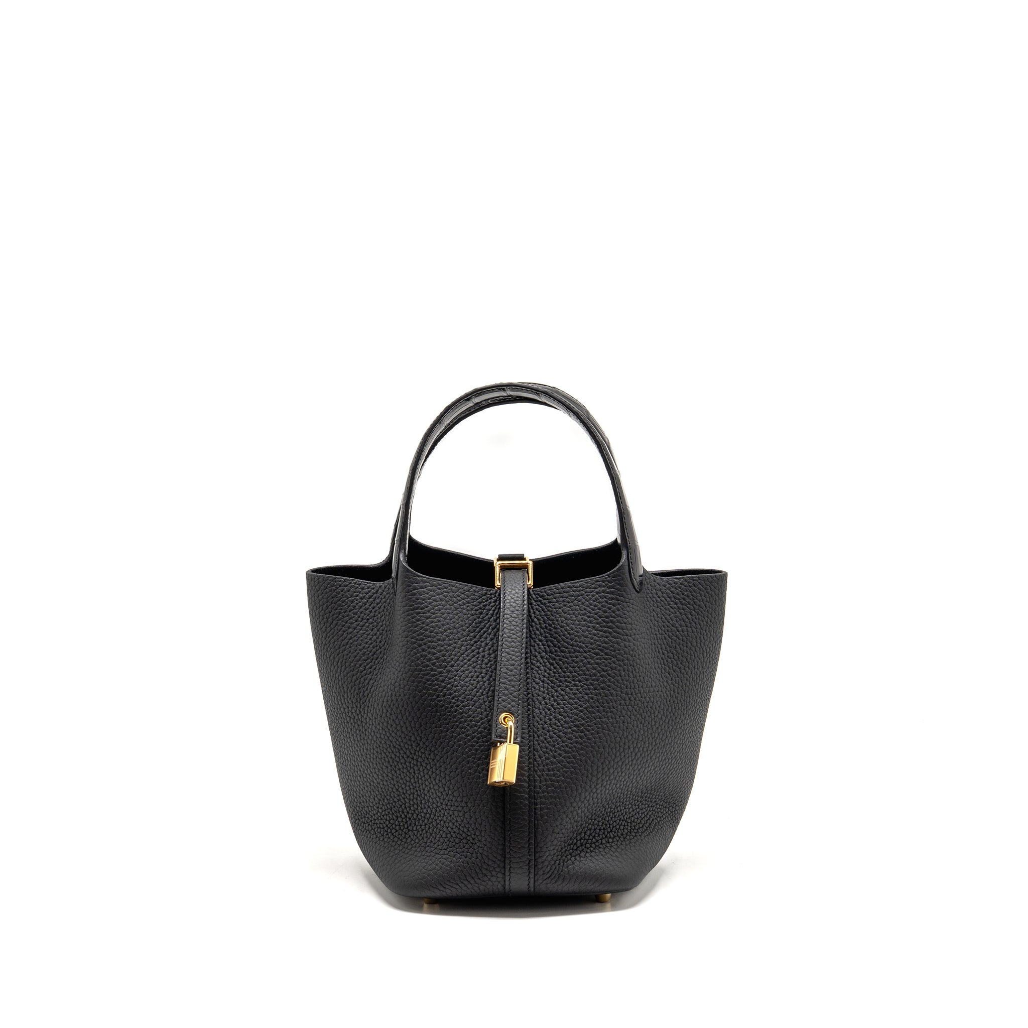 HERMES PICOTIN 18 TOUCH LOCK BAG CLEMENCE/ALLIGATOR MISSISSIPPIENSIS MAT BLACK GHW