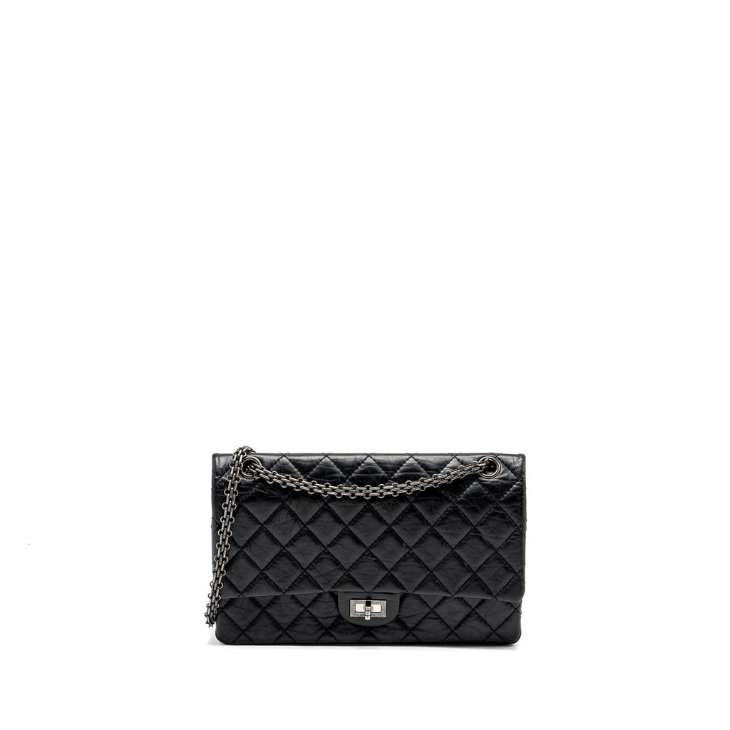 CHANEL LARGE 2.55 226 REISSUE DOUBLE FLAP BAG AGED CALFSKIN BLACK RUTHENIUM HARDWARE