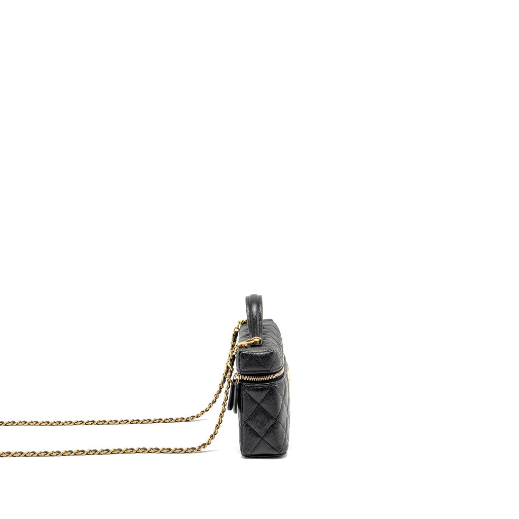 CHANEL TOP HANDLE VANITY BAG WITH CHAIN CAVIAR BLACK GHW (MICROCHIP)