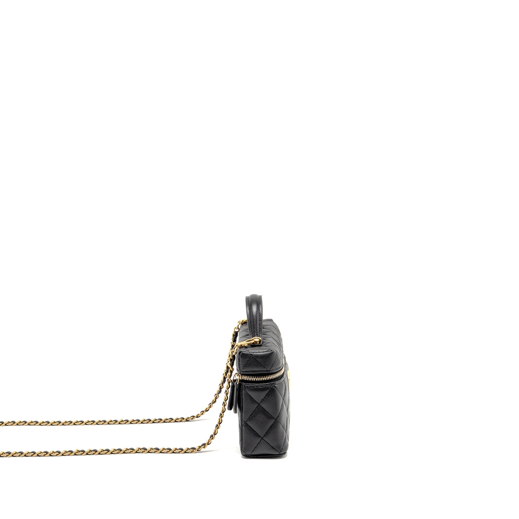 CHANEL TOP HANDLE VANITY BAG WITH CHAIN CAVIAR BLACK GHW (MICROCHIP)