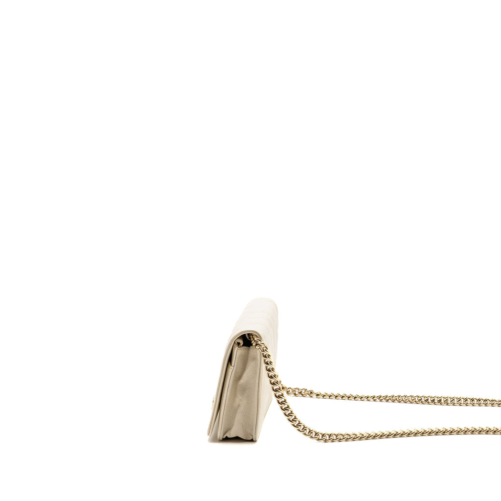 CHANEL BOY WALLET ON CHAIN CAVIAR WHITE LGHW