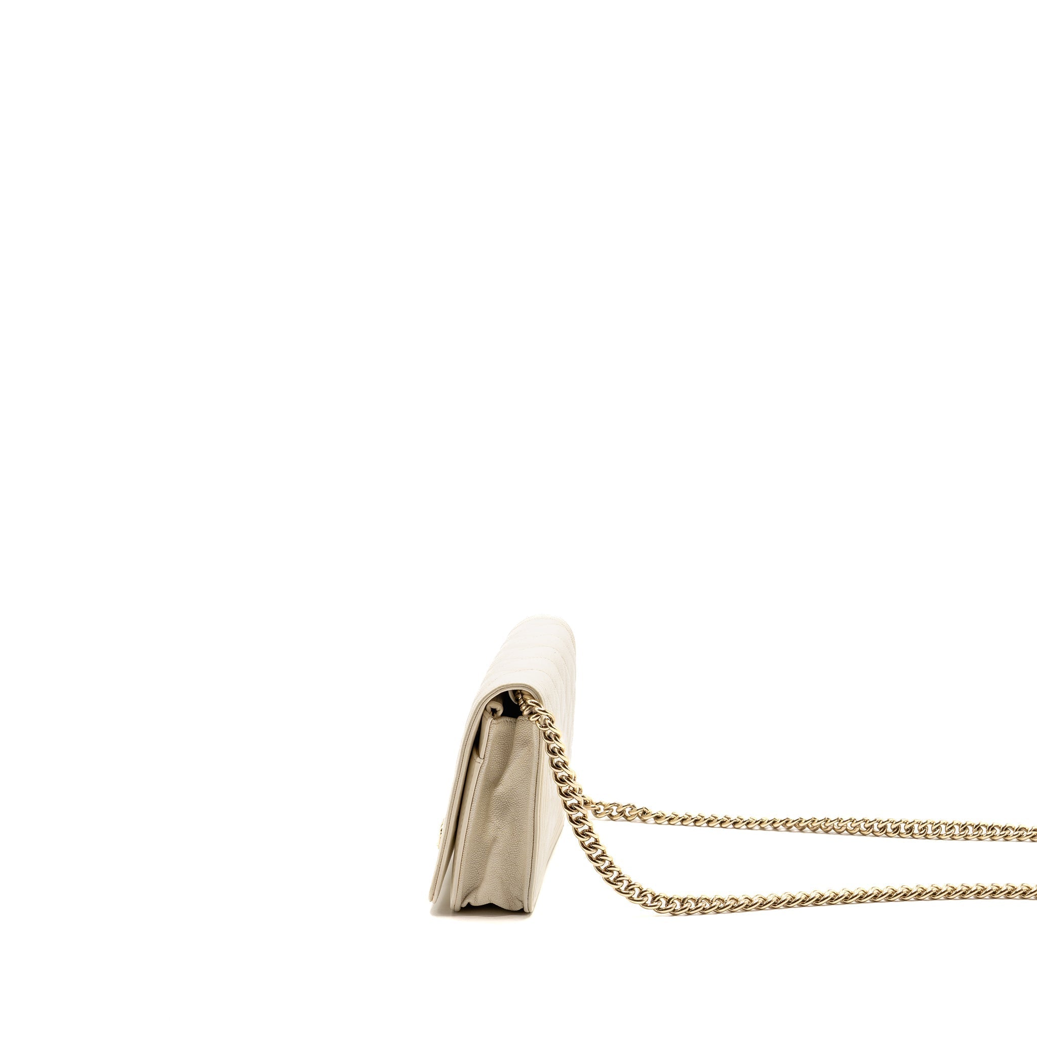 CHANEL BOY WALLET ON CHAIN CAVIAR WHITE LGHW