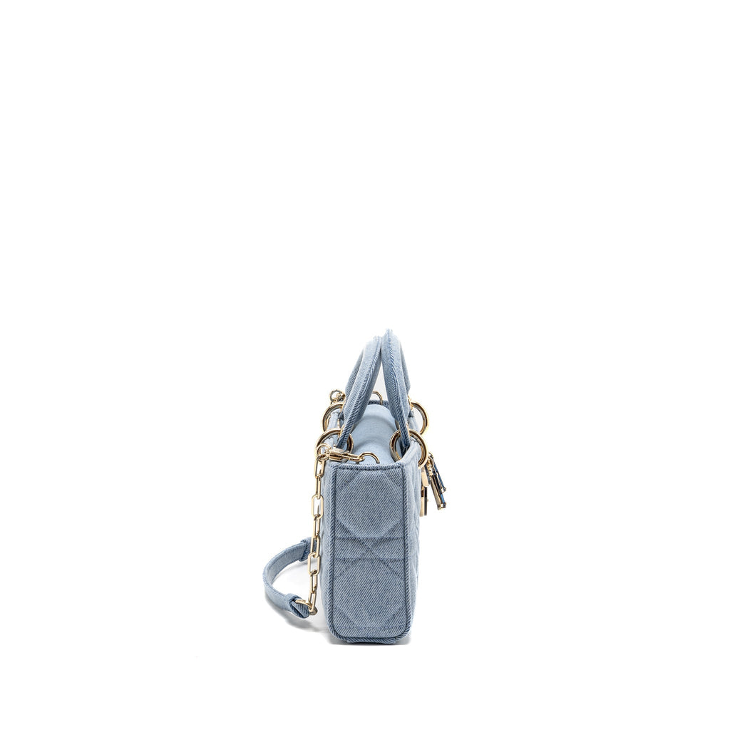 DIOR MEDIUM LADY D-JOY BAG DENIM BLUE LGHW