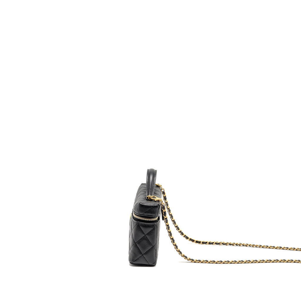CHANEL TOP HANDLE VANITY BAG WITH CHAIN CAVIAR BLACK GHW (MICROCHIP)