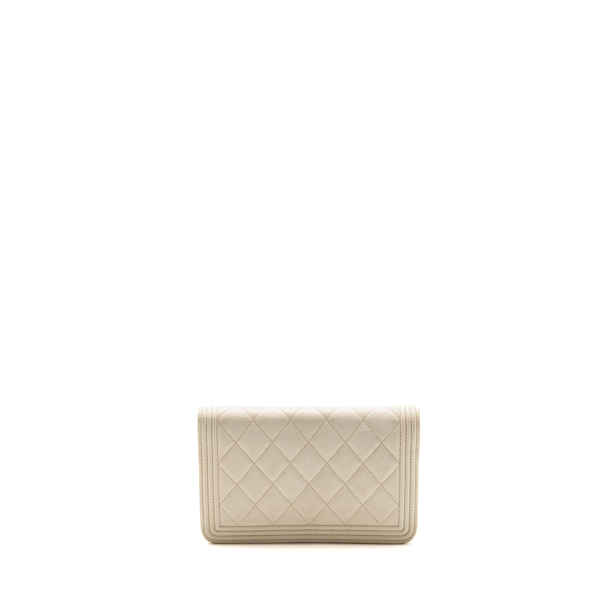 CHANEL BOY WALLET ON CHAIN CAVIAR WHITE LGHW
