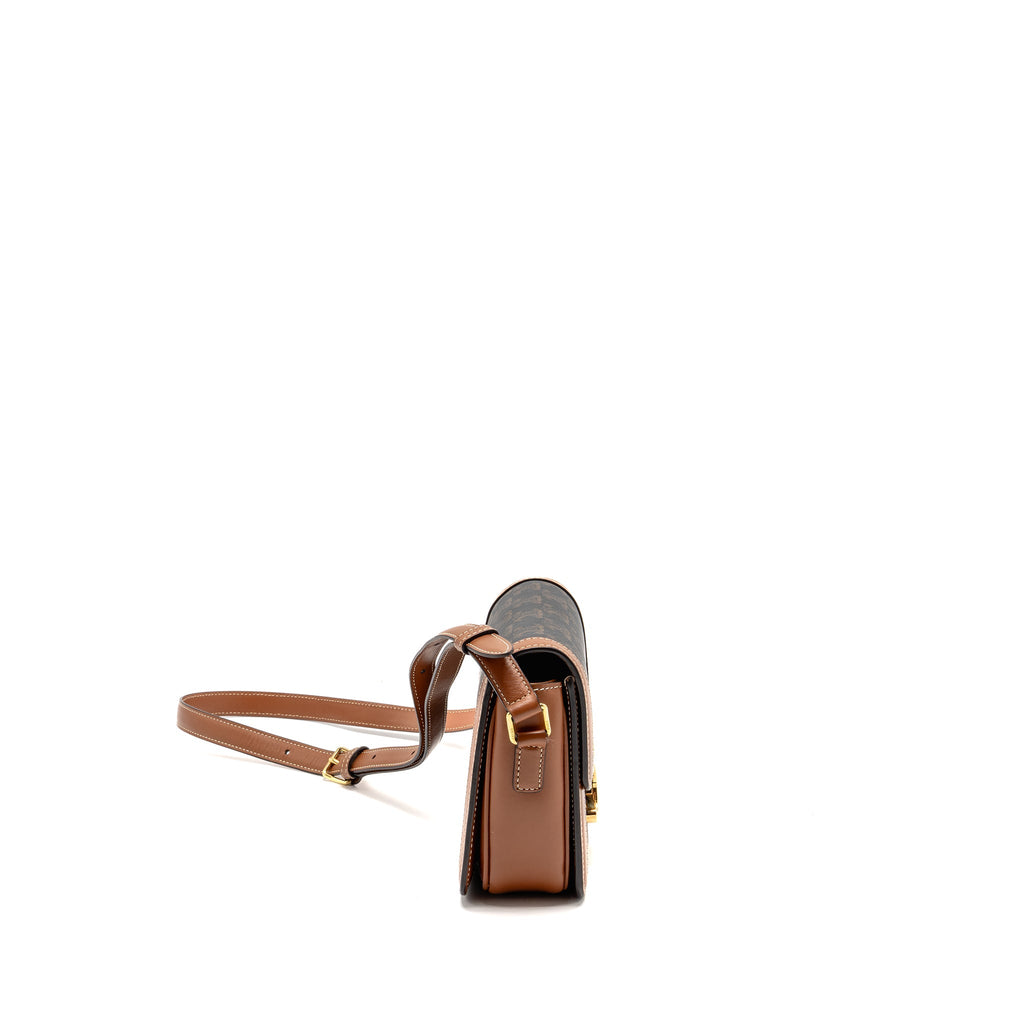 CELINE TEEN TRIOMPHE BAG TRIOMPHE CALFSKIN/CANVAS BROWN/MULTICOLOOUR GHW