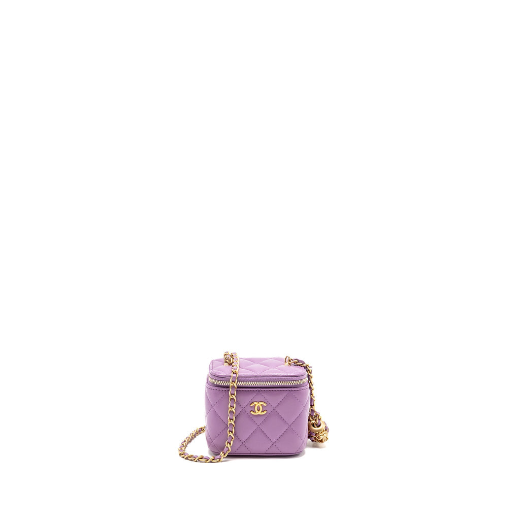 CHANEL PEARL CRUSH MINI VANITY WITH CHAIN LAMBSKIN PURPLE GHW
