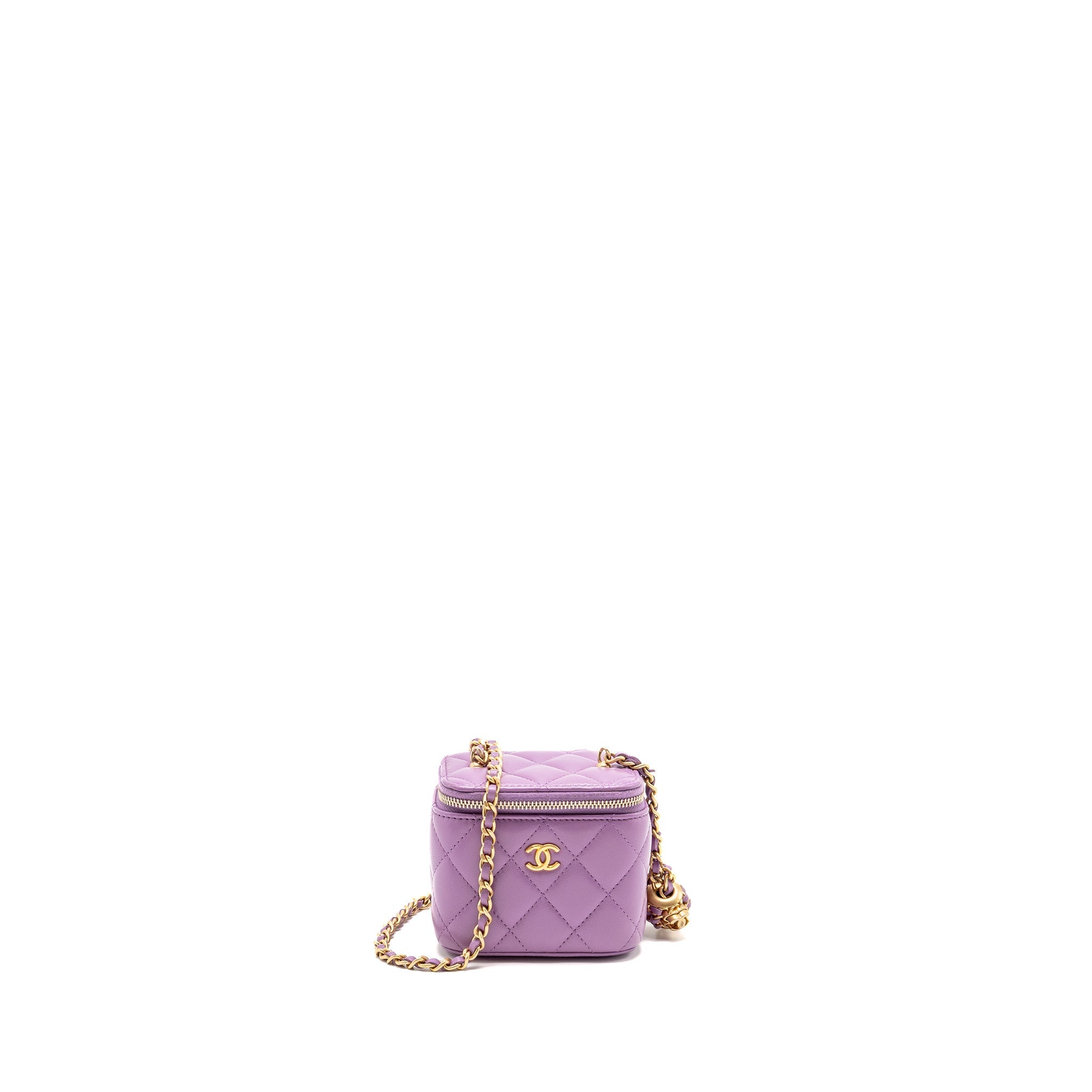 CHANEL PEARL CRUSH MINI VANITY WITH CHAIN LAMBSKIN PURPLE GHW