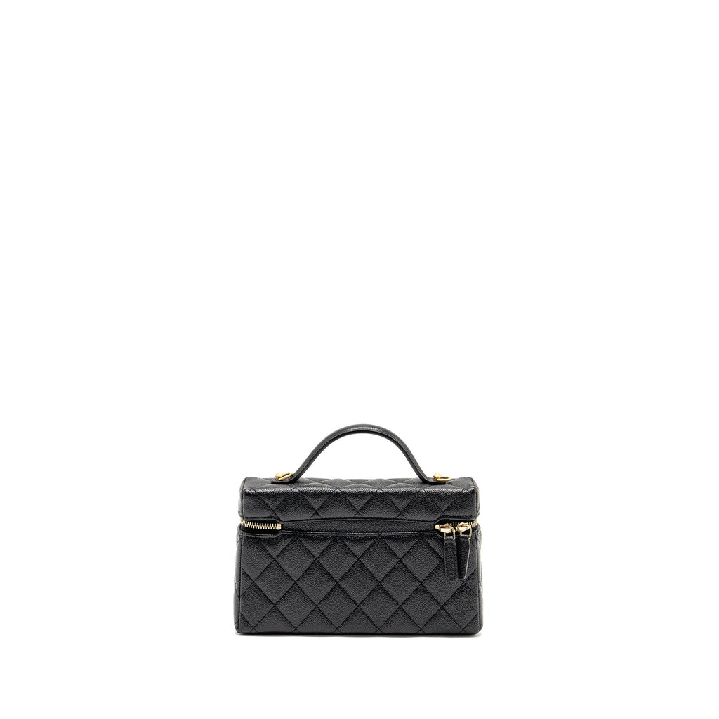CHANEL TOP HANDLE VANITY BAG WITH CHAIN CAVIAR BLACK GHW (MICROCHIP)