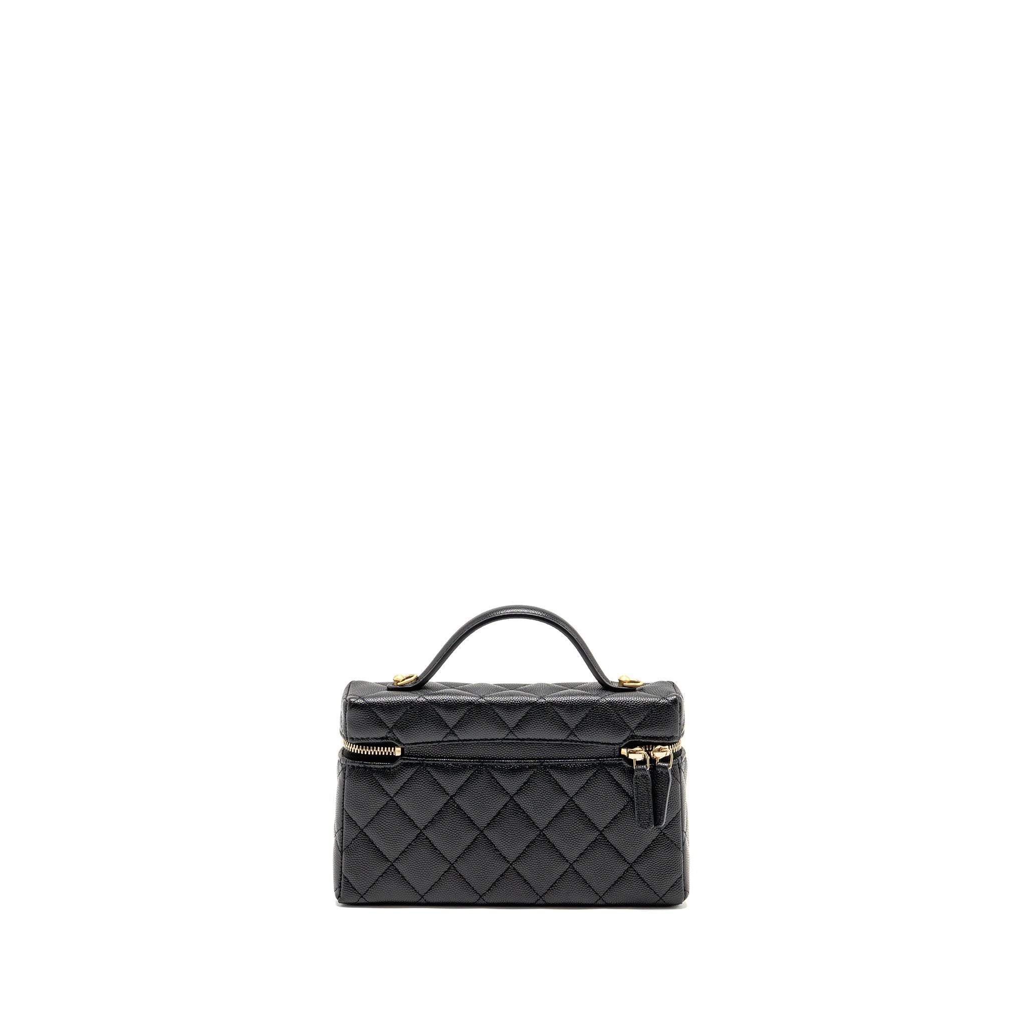 CHANEL TOP HANDLE VANITY BAG WITH CHAIN CAVIAR BLACK GHW (MICROCHIP)