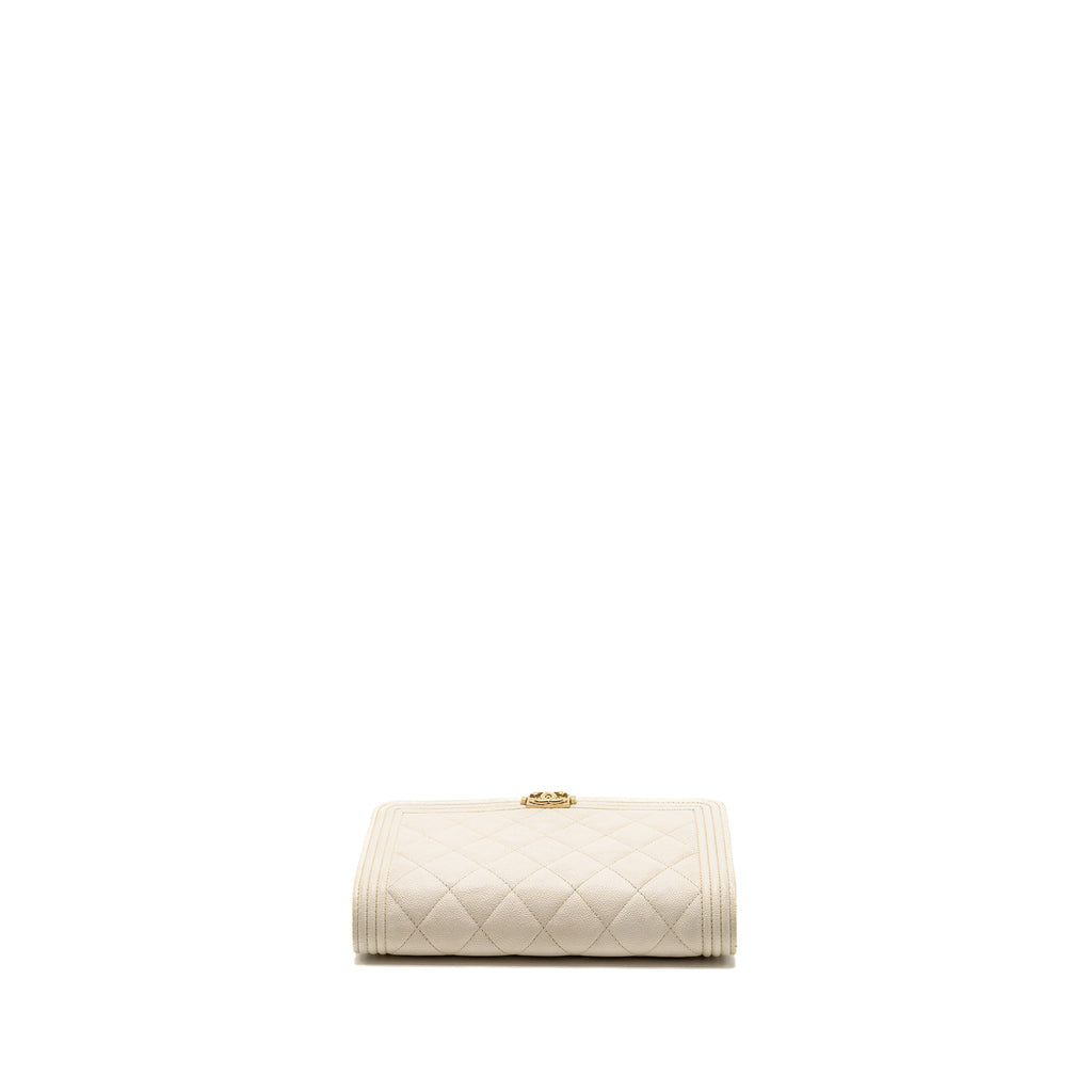CHANEL BOY WALLET ON CHAIN CAVIAR WHITE LGHW