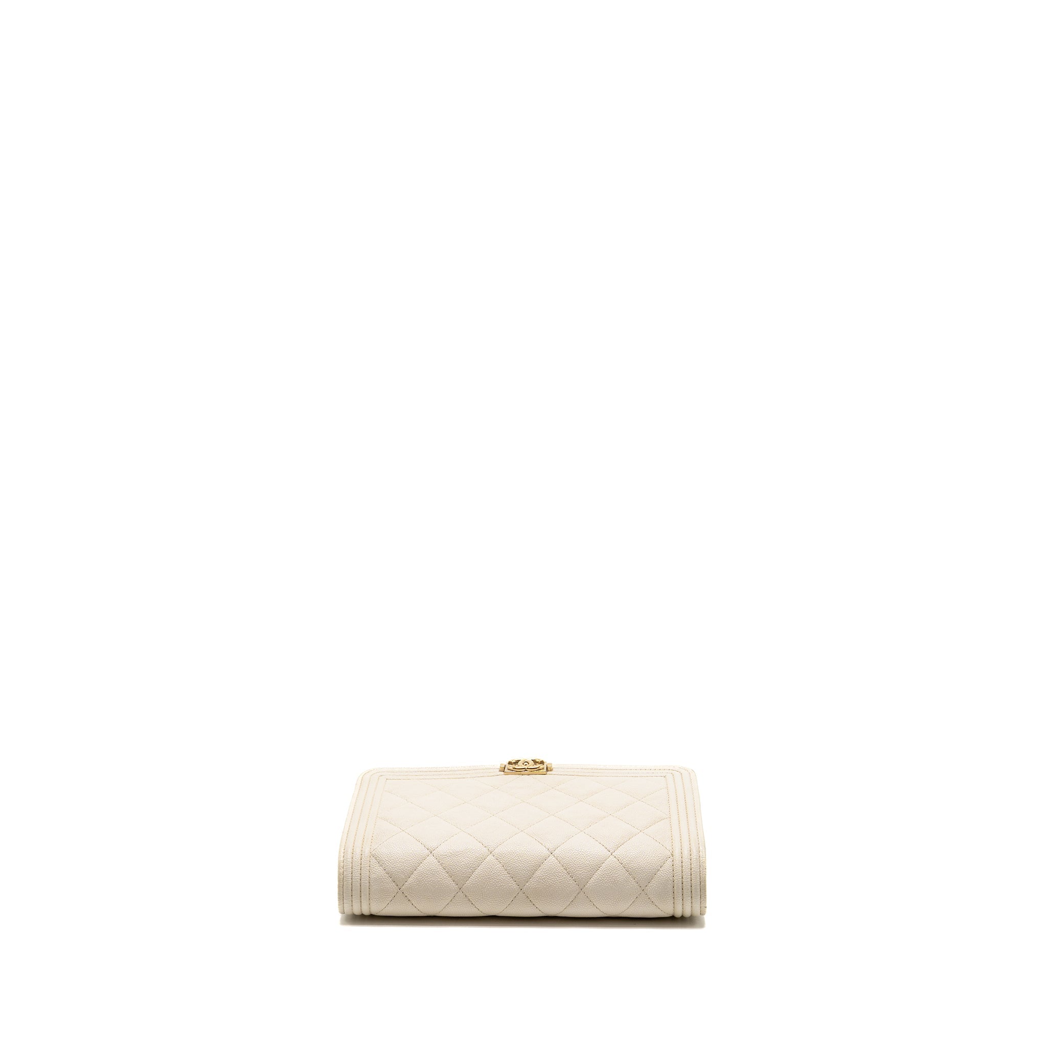 CHANEL BOY WALLET ON CHAIN CAVIAR WHITE LGHW