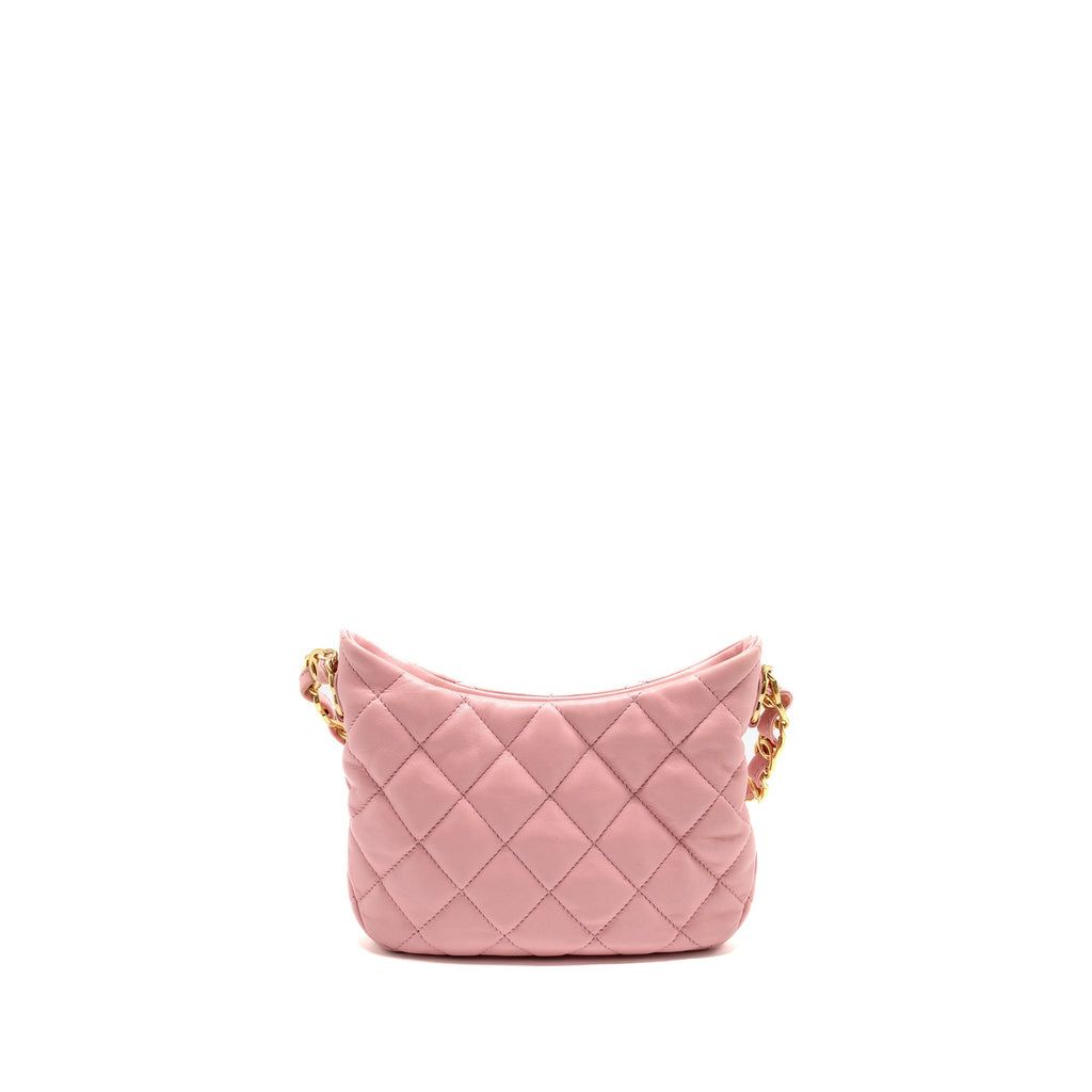 CHANEL 22K HOBO BAG WITH LOGO CHAIN LAMBSKIN PINK GHW (MICROCHIP)