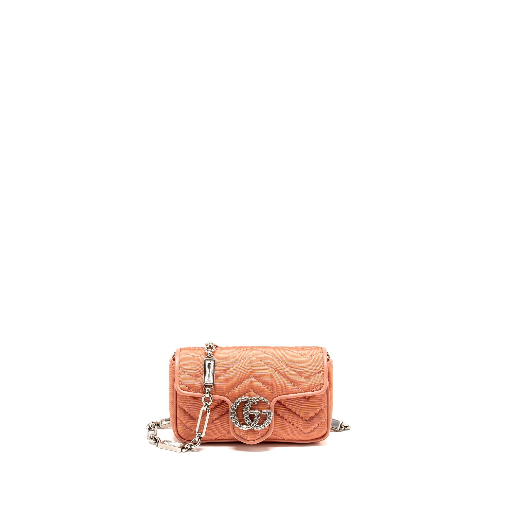 GUCCI MINI GG MARMONT CRYSTAL CHAIN FABRIC/ CRYSTAL PINK SHW