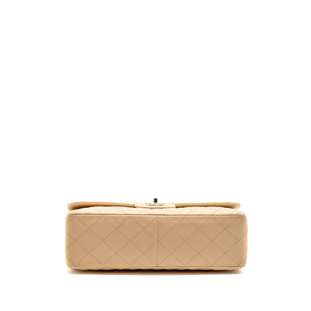 CHANEL JUMBO CLASSIC SINGLE FLAP BAG CAVIAR BEIGE SHW