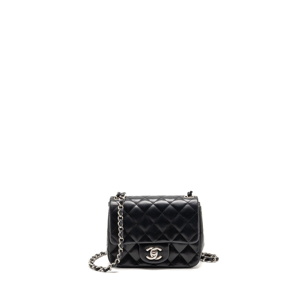 CHANEL CLASSIC MINI SQUARE FLAP BAG LAMBSKIN BLACK SHW