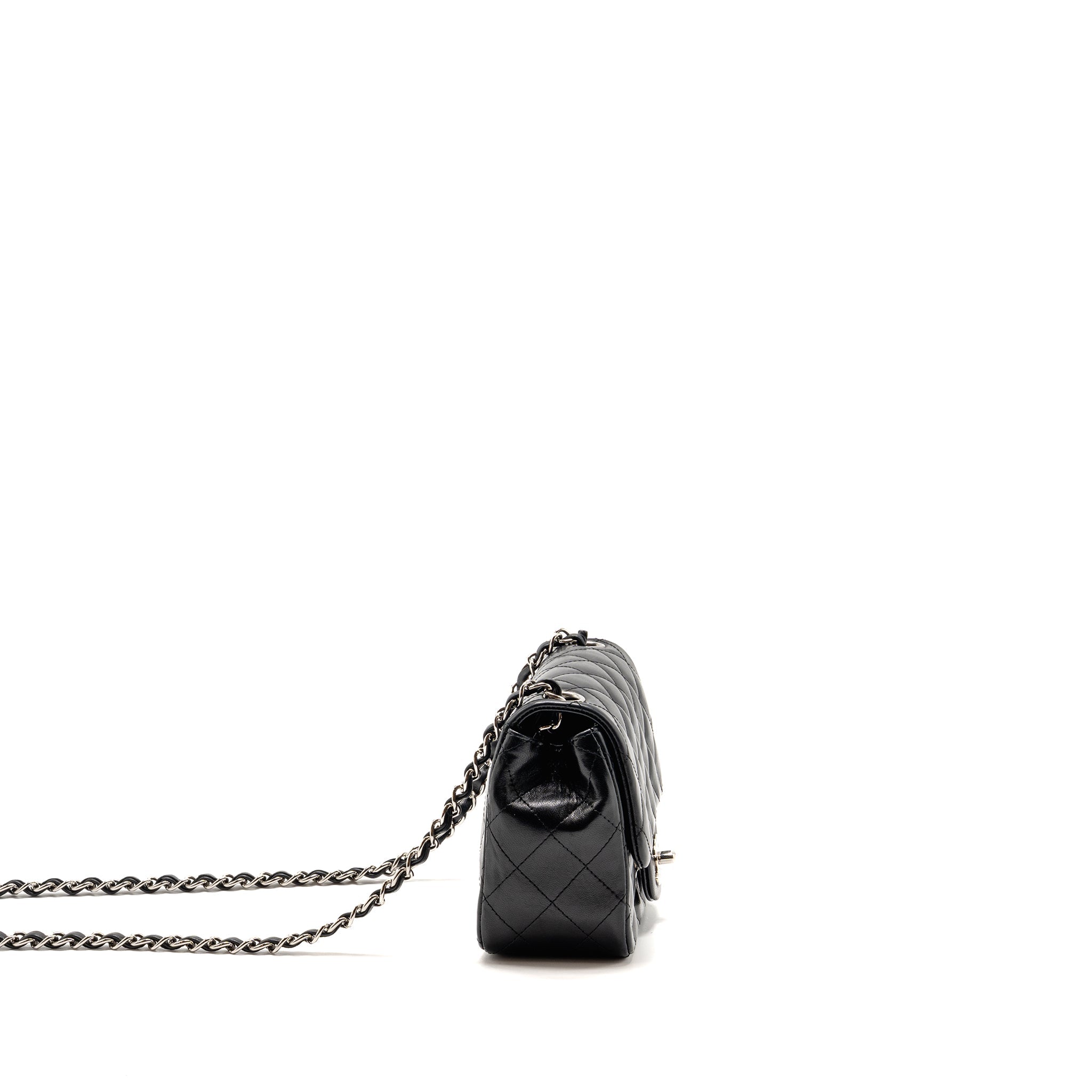 CHANEL CLASSIC MINI SQUARE FLAP BAG LAMBSKIN BLACK SHW