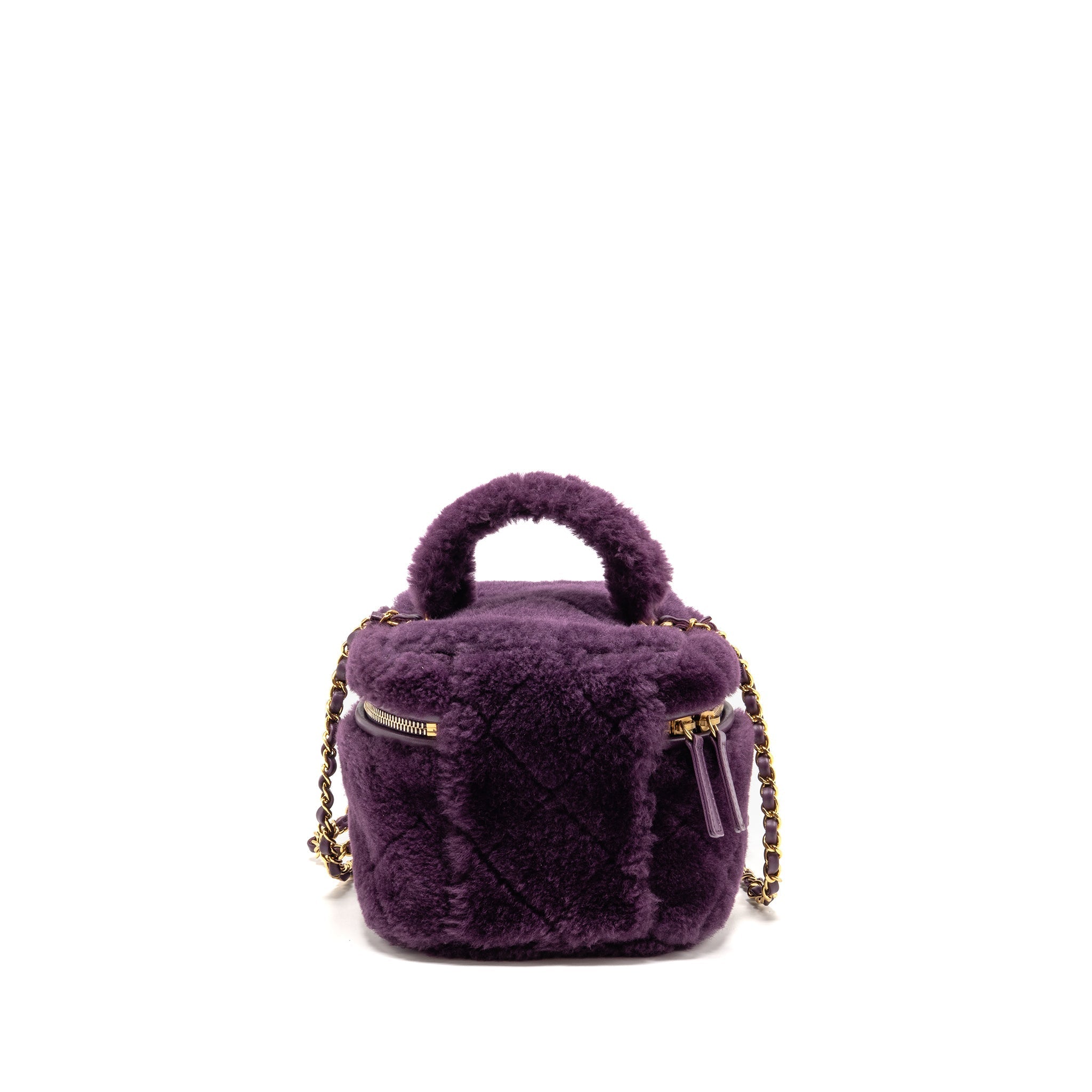 CHANEL TOP HANDLE SMALL VANITY CASE SHEARLING PURPLE GHW (MICROCHIP)