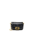 FENDI MINI BAGUETTE BAG FF MOTIF LAMBSKIN BLACK GHW