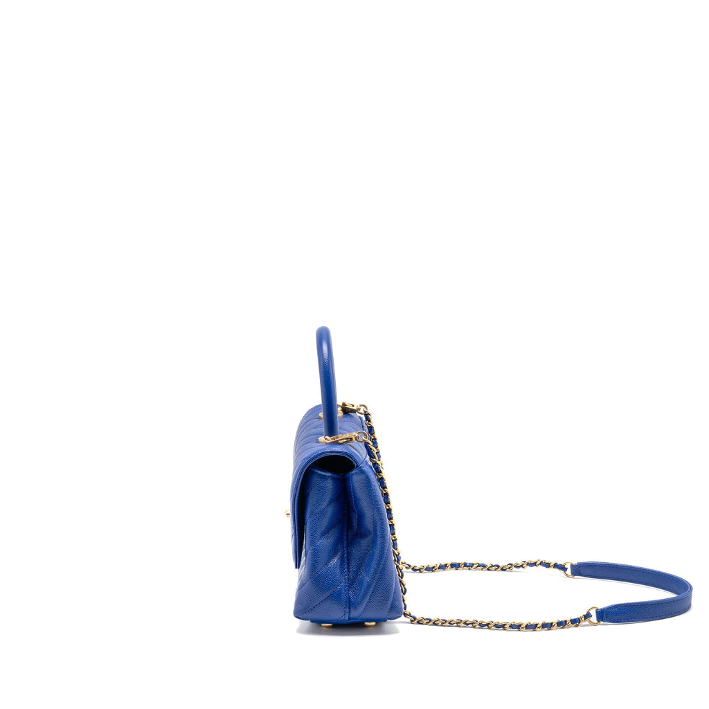 CHANEL SMALL COCO HANDLE CHEVRON CAVIAR BLUE GHW