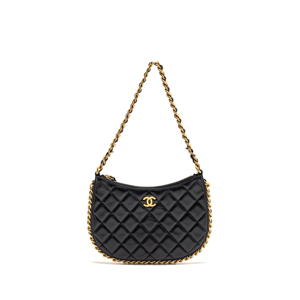 CHANEL 23B ROUND HOBO SHOULDER BAG LAMBSKIN BLACK GHW (MICROCHIP)