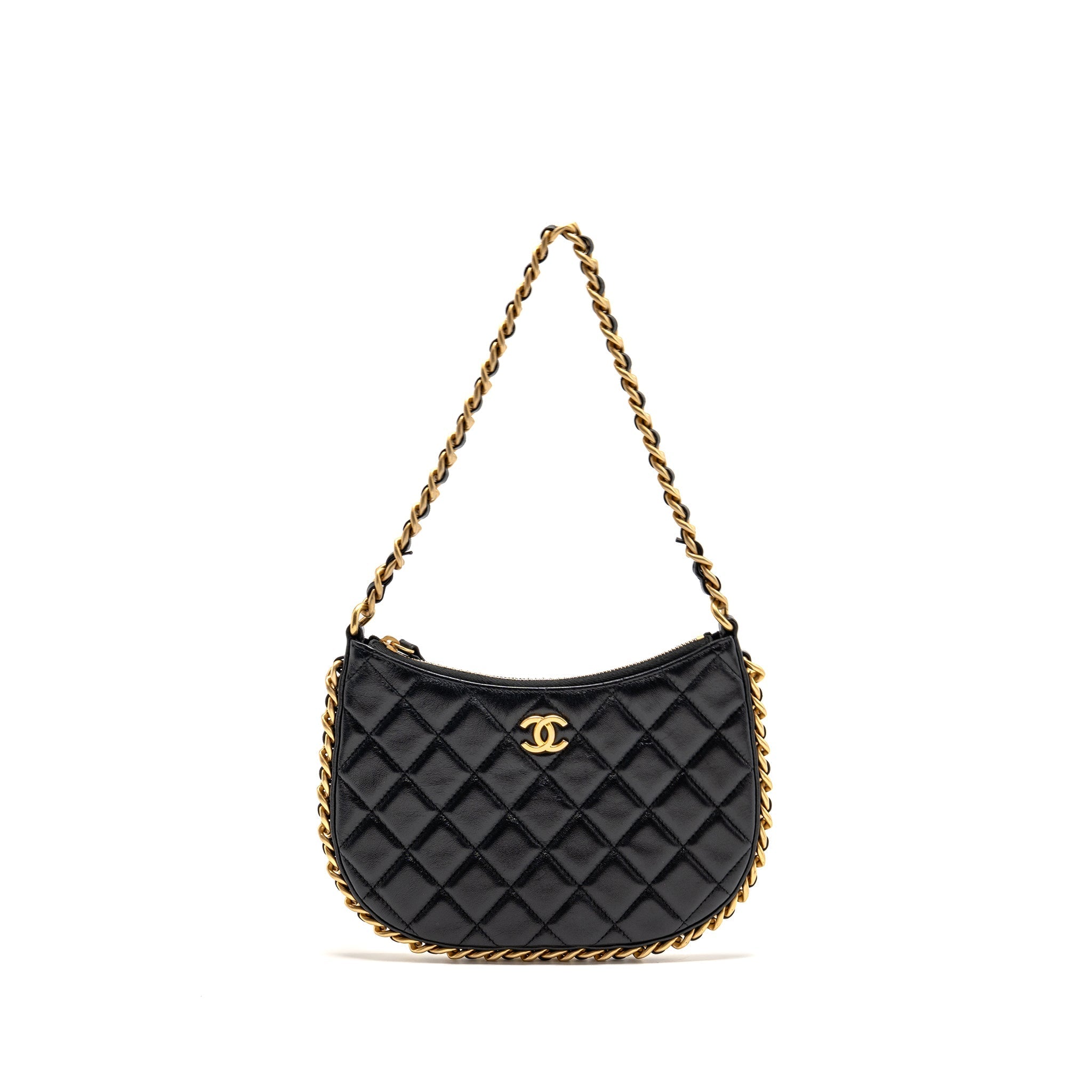 CHANEL 23B ROUND HOBO SHOULDER BAG LAMBSKIN BLACK GHW (MICROCHIP)