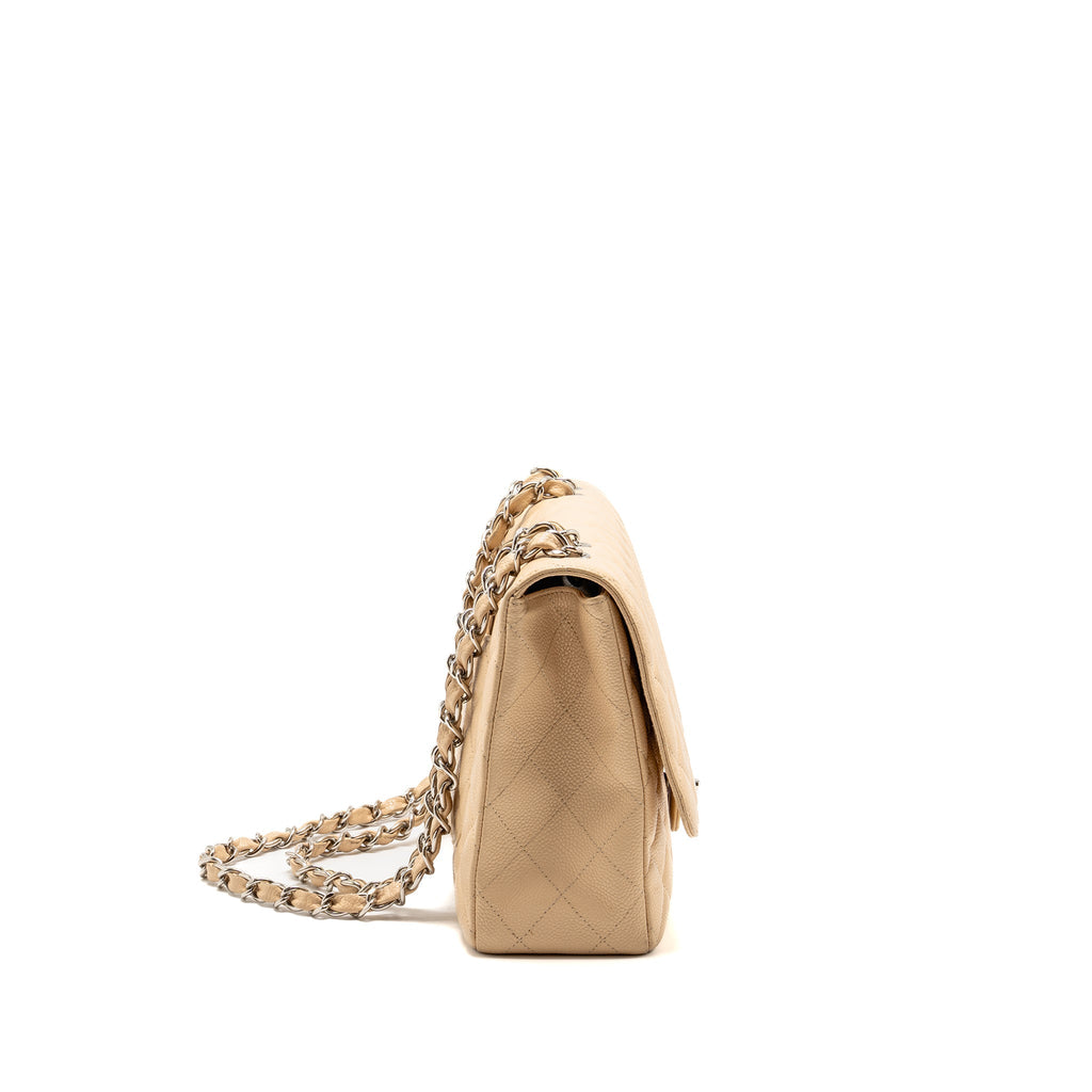 CHANEL JUMBO CLASSIC SINGLE FLAP BAG CAVIAR BEIGE SHW