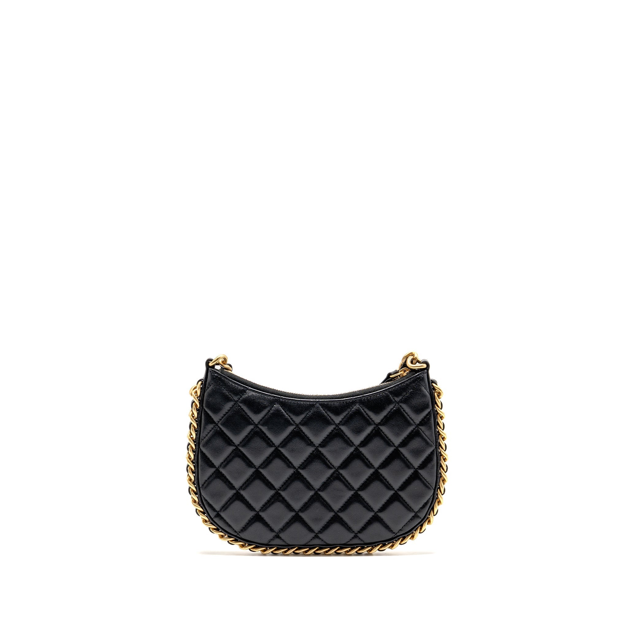 CHANEL 23B ROUND HOBO SHOULDER BAG LAMBSKIN BLACK GHW (MICROCHIP)