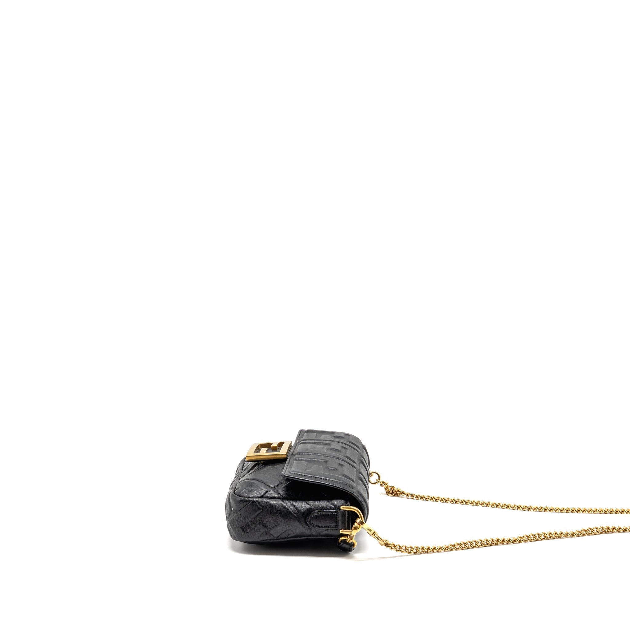 FENDI MINI BAGUETTE BAG FF MOTIF LAMBSKIN BLACK GHW