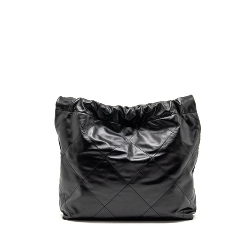 CHANEL SMALL 22 BAG WITH WHITE LETTER LOGO CALFSKIN BLACK GHW (MICROCHIP)