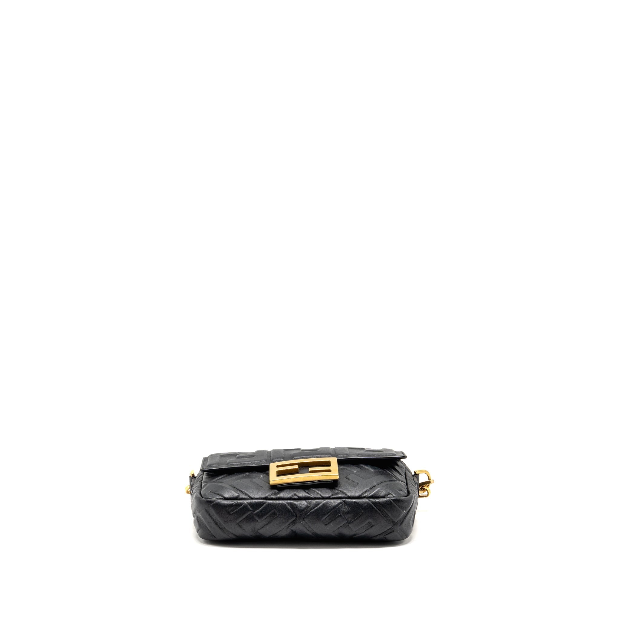 FENDI MINI BAGUETTE BAG FF MOTIF LAMBSKIN BLACK GHW
