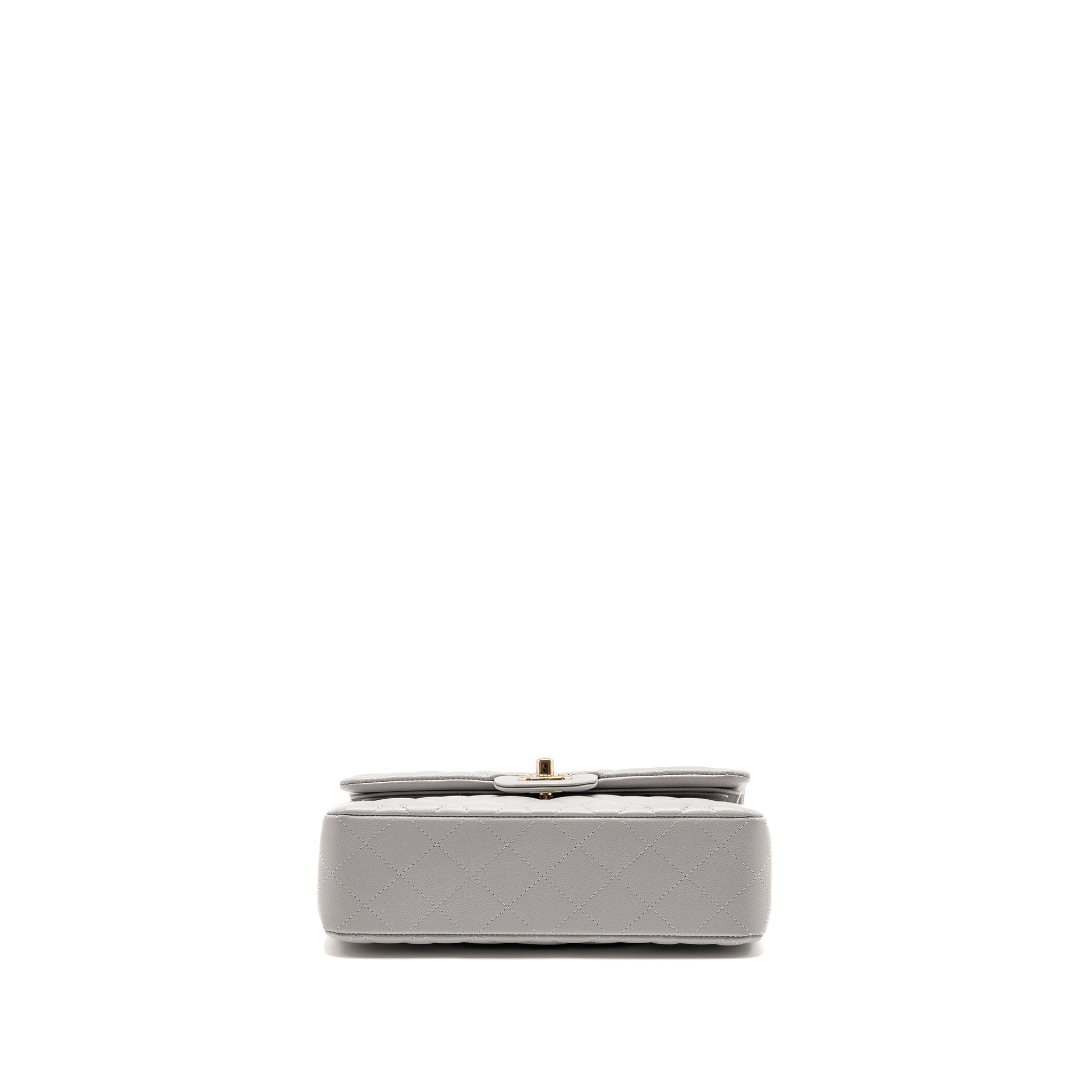 CHANEL SMALL CLASSIC DOUBLE FLAP BAG CAVIAR LIGHT GREY LGHW (MICROCHIP)