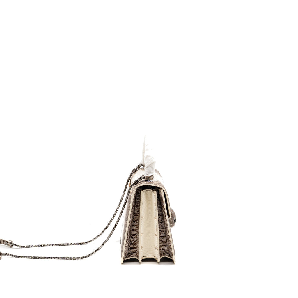 BVLGARI TOP HANDLE SERPENTI FOREVER CROSSBODY BAG SHINY LIZARD WHITE/MULTICOLOUR BLACK HARDWARE