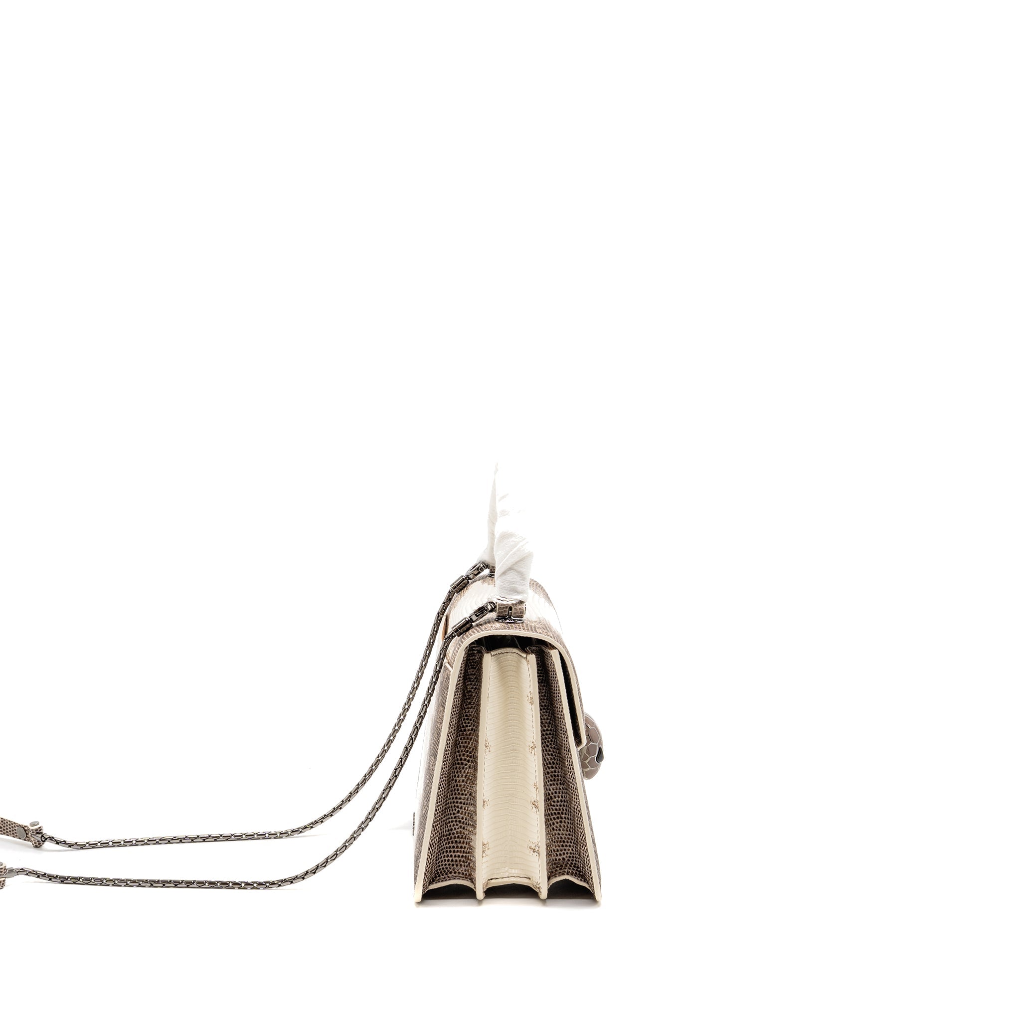 BVLGARI TOP HANDLE SERPENTI FOREVER CROSSBODY BAG SHINY LIZARD WHITE/MULTICOLOUR BLACK HARDWARE