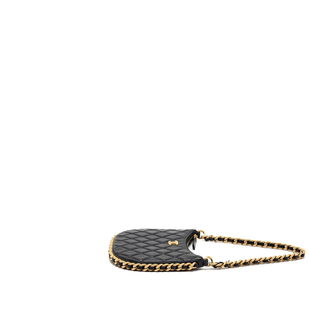 CHANEL 23B ROUND HOBO SHOULDER BAG LAMBSKIN BLACK GHW (MICROCHIP)