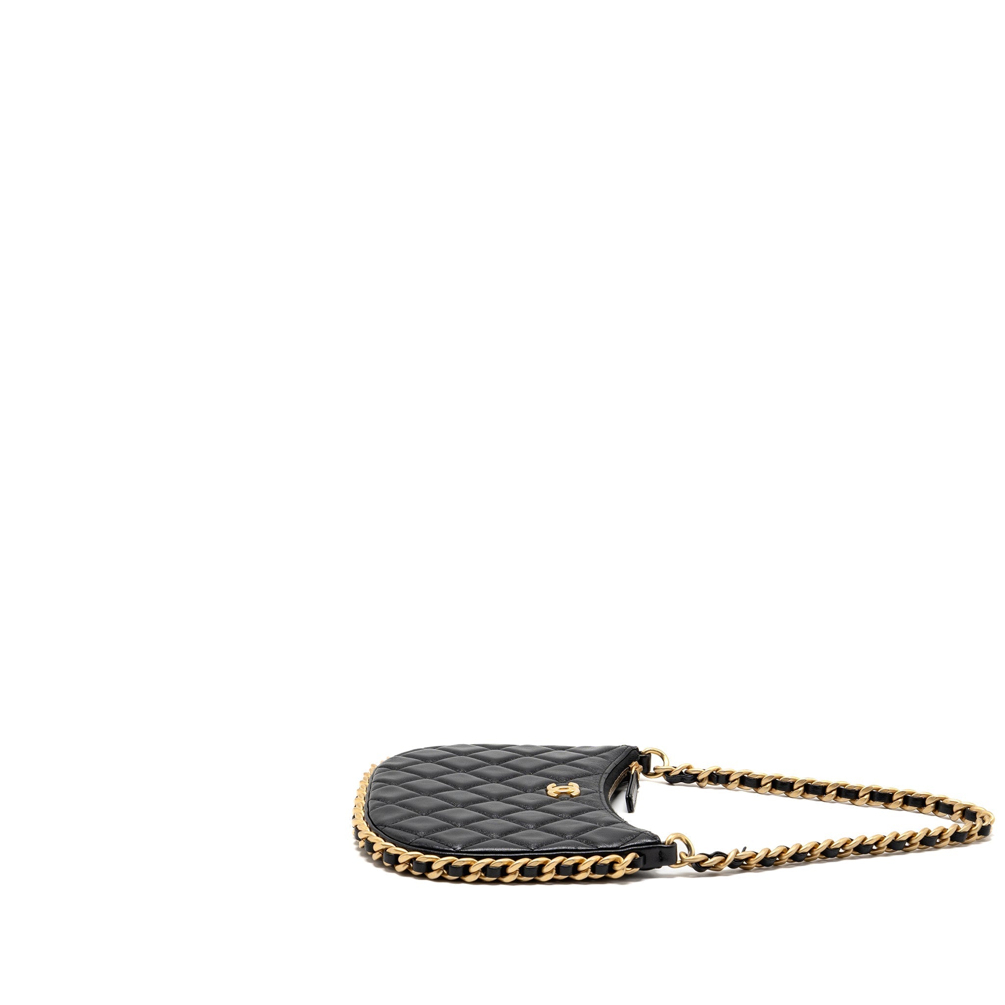 CHANEL 23B ROUND HOBO SHOULDER BAG LAMBSKIN BLACK GHW (MICROCHIP)
