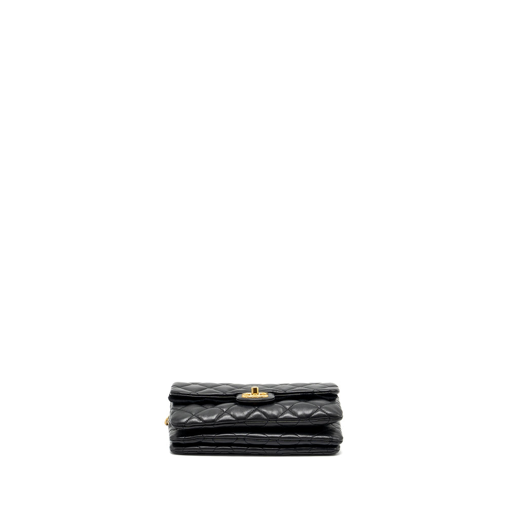 CHANEL 22K GOLD PILLAR ADJUSTABLE CHAIN FLAP BAG LAMBSKIN BLACK BRUSHED GHW (MICROCHIP)