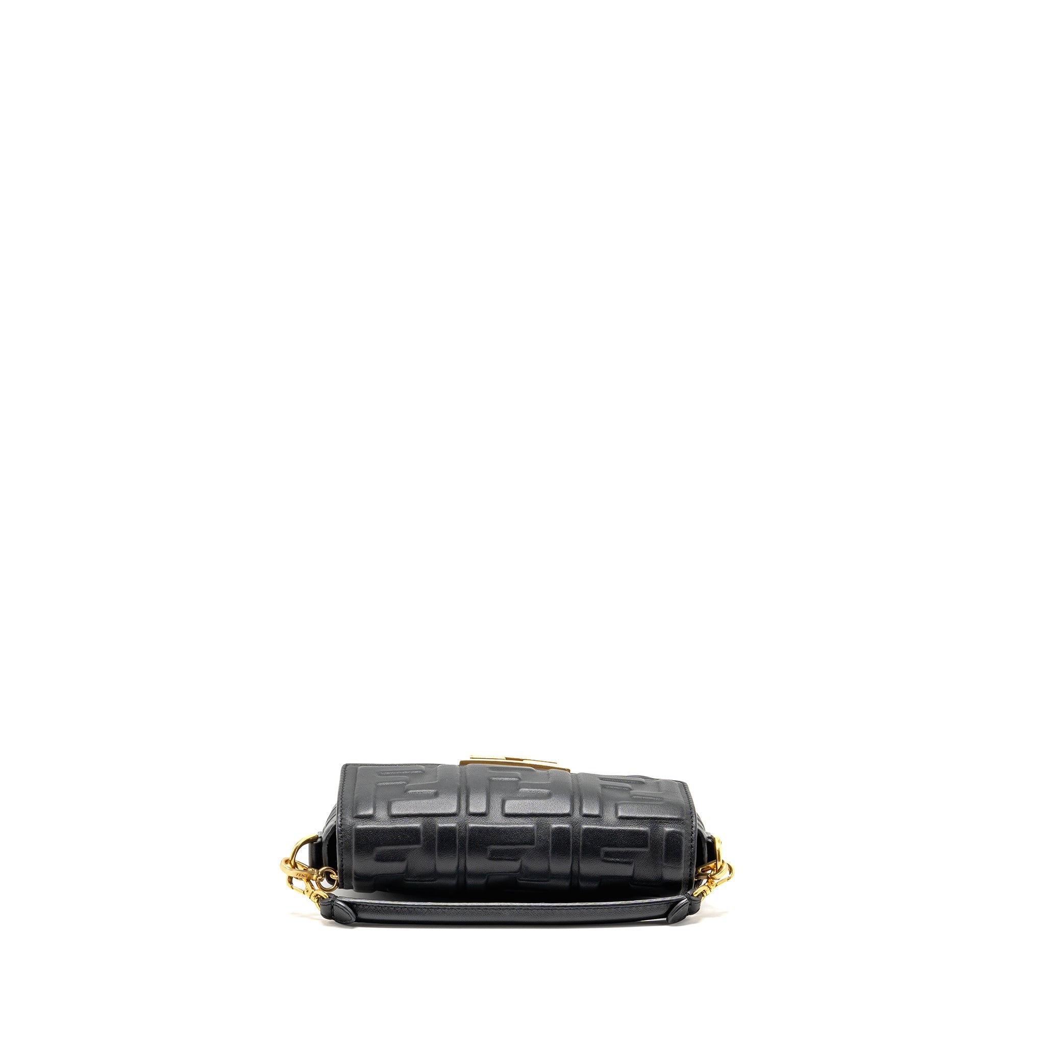FENDI MINI BAGUETTE BAG FF MOTIF LAMBSKIN BLACK GHW