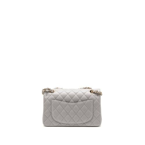 CHANEL SMALL CLASSIC DOUBLE FLAP BAG CAVIAR LIGHT GREY LGHW (MICROCHIP)