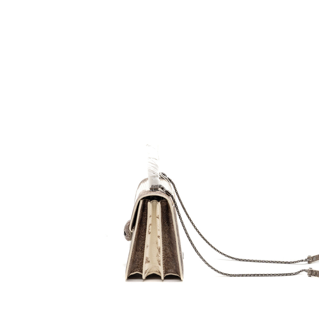 BVLGARI TOP HANDLE SERPENTI FOREVER CROSSBODY BAG SHINY LIZARD WHITE/MULTICOLOUR BLACK HARDWARE