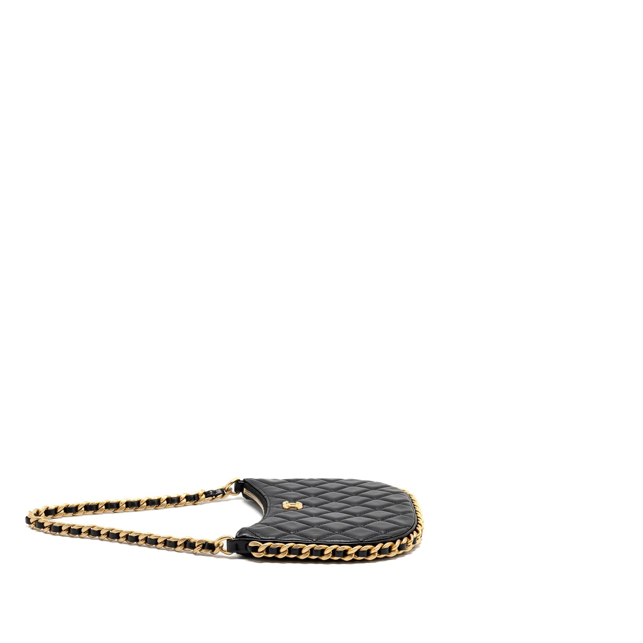 CHANEL 23B ROUND HOBO SHOULDER BAG LAMBSKIN BLACK GHW (MICROCHIP)