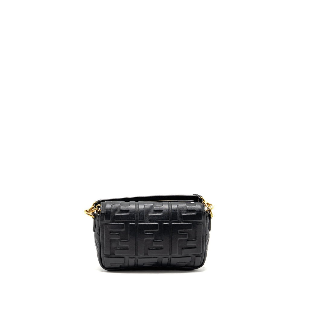 FENDI MINI BAGUETTE BAG FF MOTIF LAMBSKIN BLACK GHW