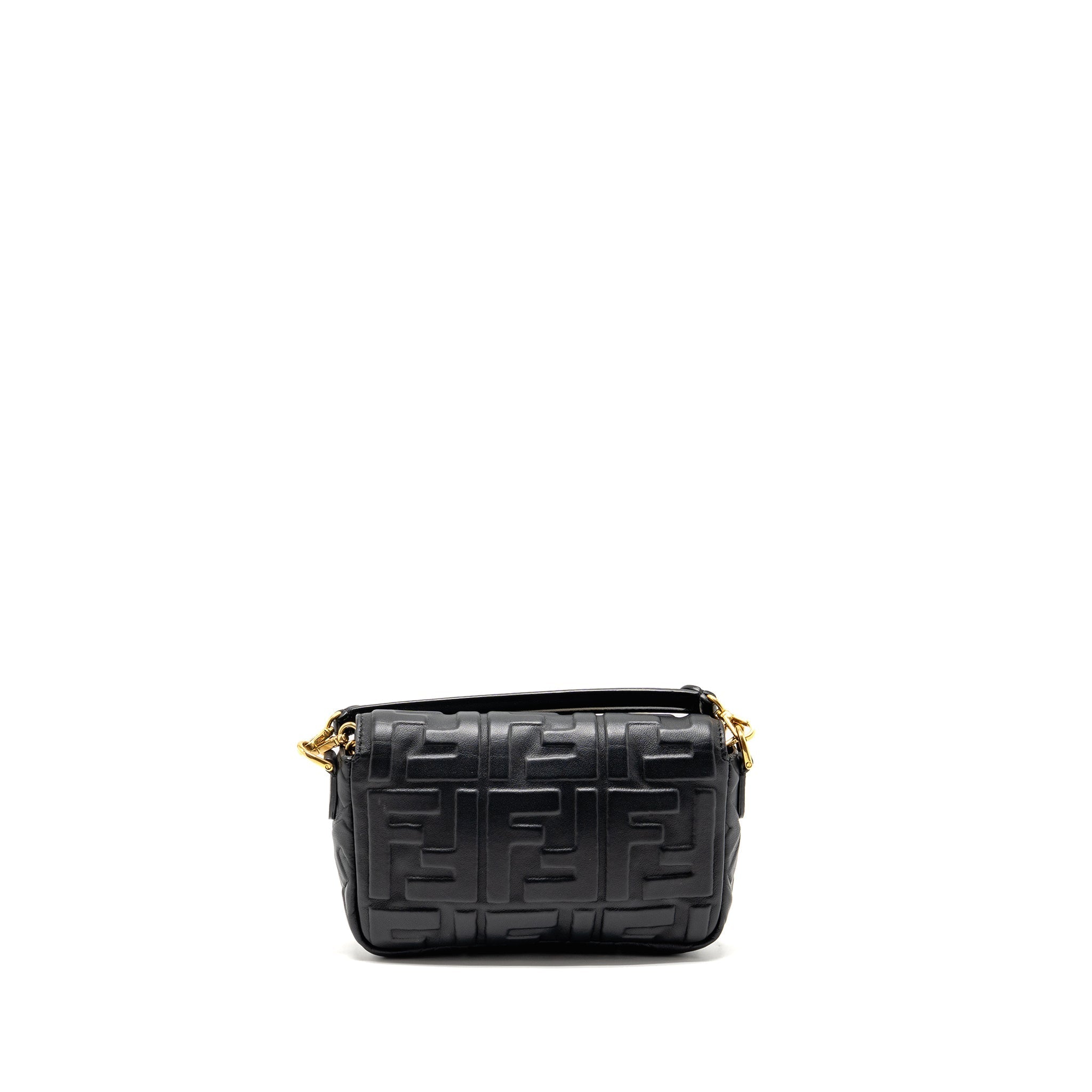 FENDI MINI BAGUETTE BAG FF MOTIF LAMBSKIN BLACK GHW