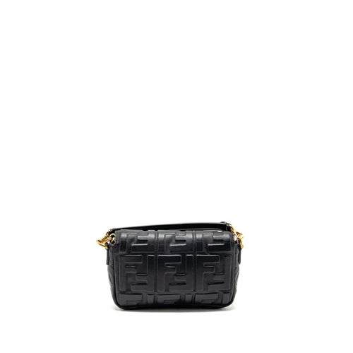 FENDI MINI BAGUETTE BAG FF MOTIF LAMBSKIN BLACK GHW