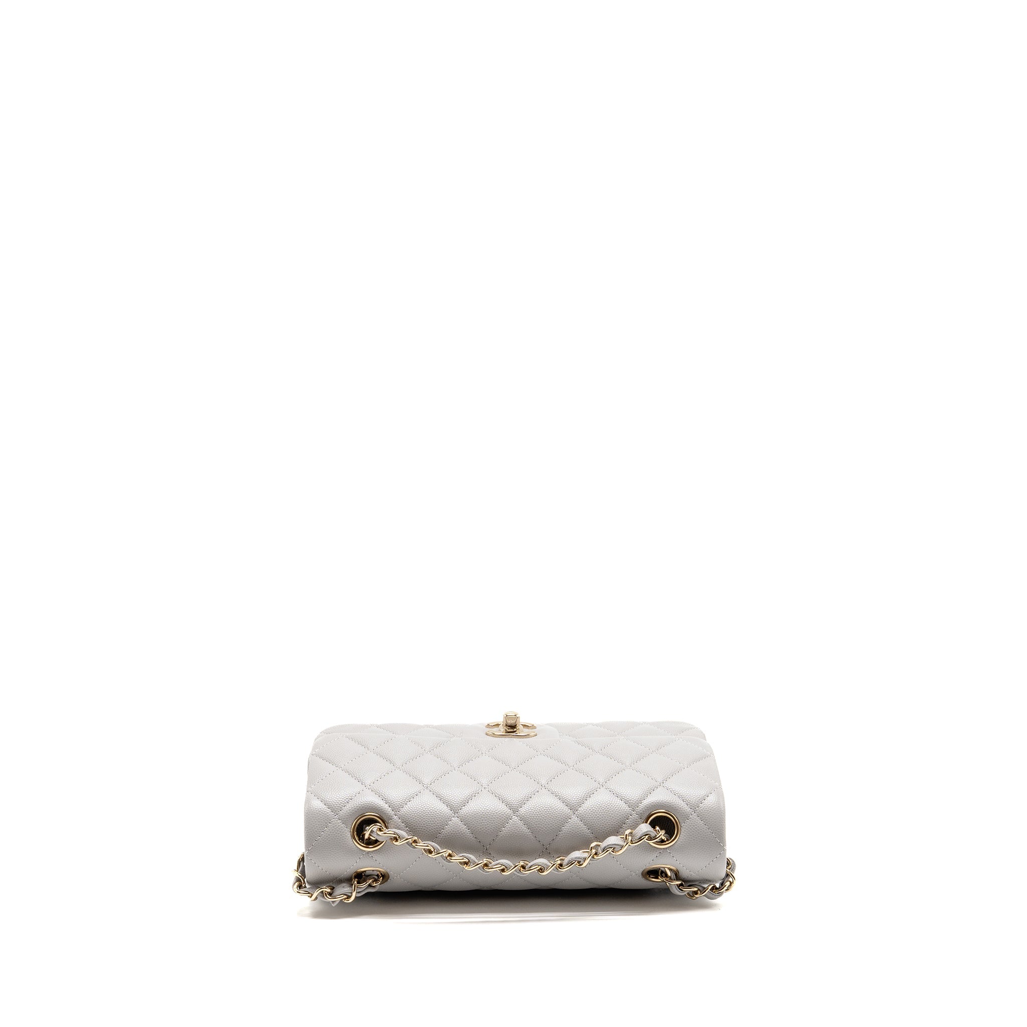 CHANEL SMALL CLASSIC DOUBLE FLAP BAG CAVIAR LIGHT GREY LGHW (MICROCHIP)