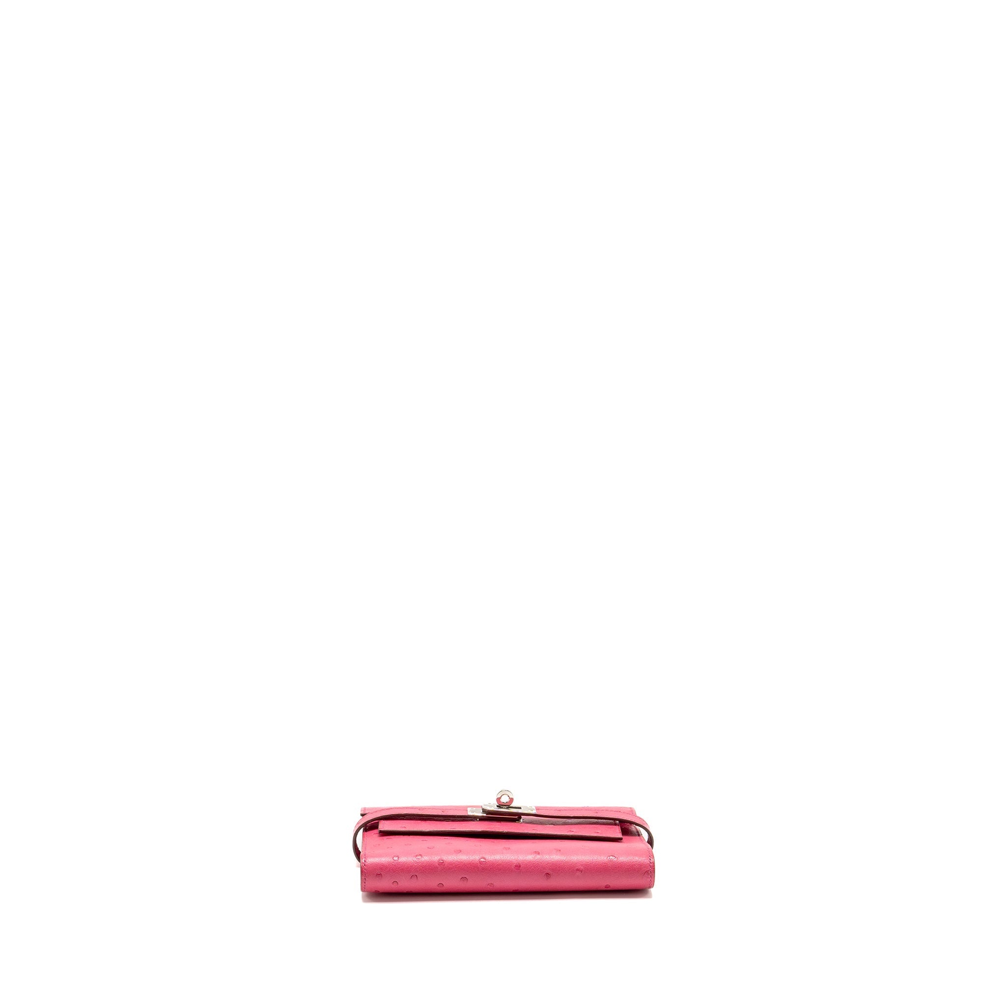 HERMES KELLY COMPACT WALLET OSTRICH ROSE TYRIEN SHW