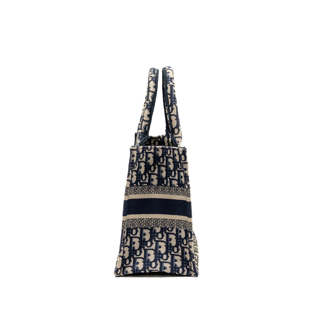 DIOR SMALL BOOK TOTE BLUE/ECRU DIOR OBLIQUE EMBROIDRY